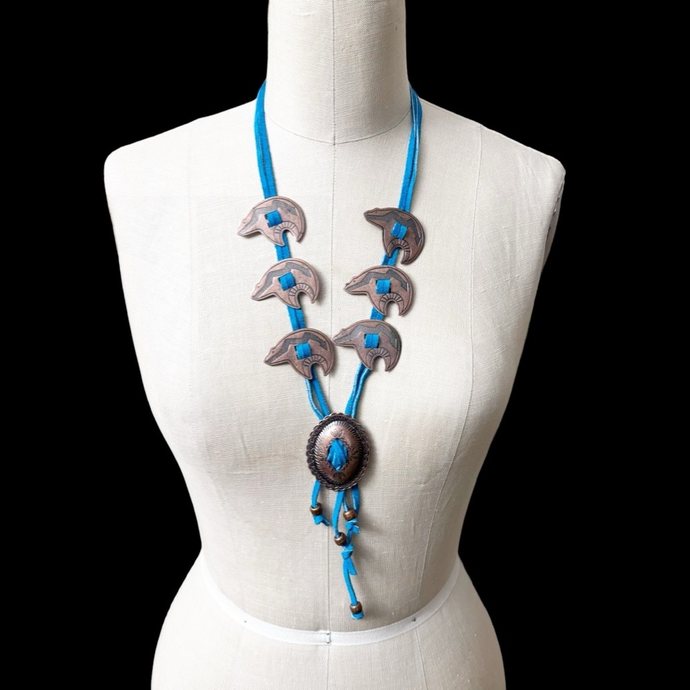 Vintage Bear Concho Necklace On Leather